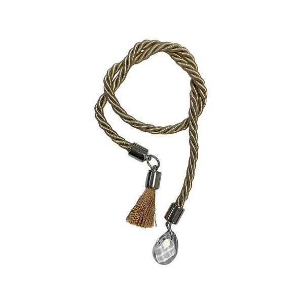 Cordão Decorativo Com Pompom E Pingente Gota - Caqui Com Prata - 33,5cm - 1 unidade - Rizzo