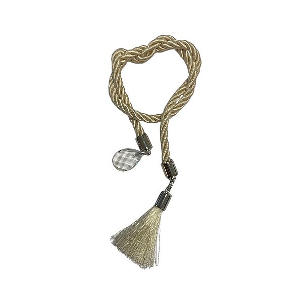 Cordão Decorativo Com Pompom E Pingente Gota - Bege Com Prata - 33,5cm - 1 unidade - Rizzo