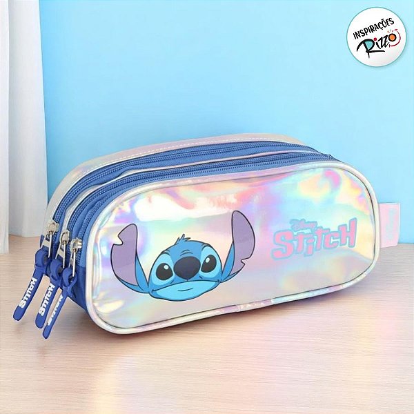 Estojo 3 Divisórias Holográfico - Stitch - 23x9cm - 1 unidade - Disney Original - Rizzo