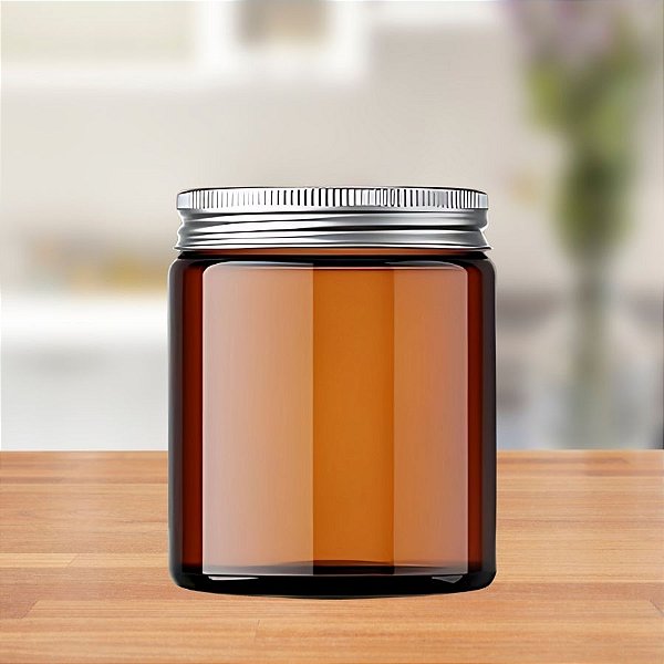 Pote de Vidro Âmbar com Tampa de Alumínio Prata - 230ml - 1 unidade - Rizzo