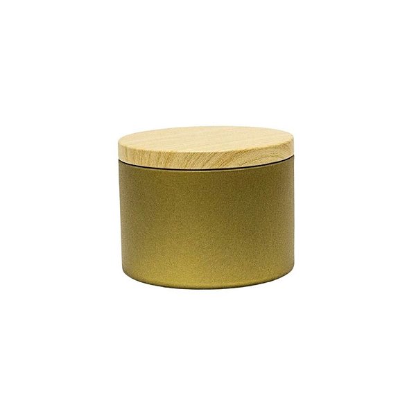 Lata de Metal com Tampa Estampa Madeira - Dourado - 240ml - 8x6cm - 1 unidade - Rizzo