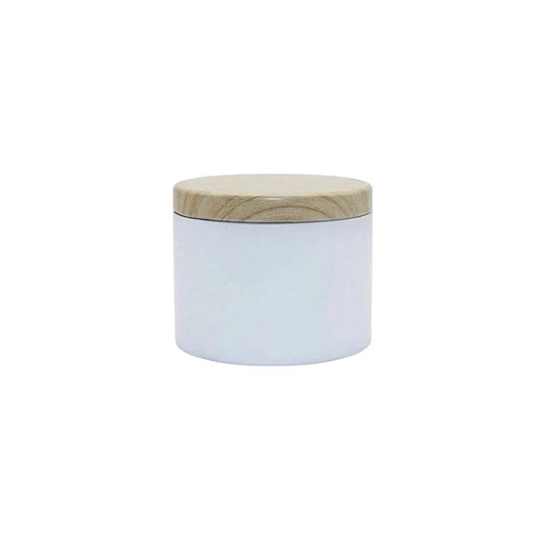 Lata de Metal com Tampa Estampa Madeira - Branca - 120ml - 6x5cm - 1 unidade - Rizzo