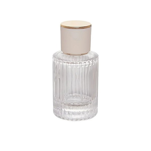Frasco para Perfumaria de Vidro com Válvula Spray Dourada Tampa Luxo Off White  - 50ml - 1 unidade - Rizzo