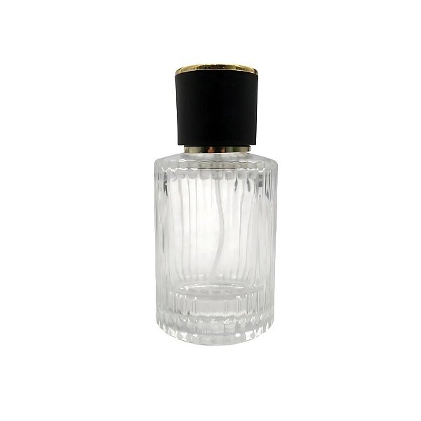 Frasco para Perfumaria de Vidro com Válvula Spray Dourada Tampa Luxo Preta  - 50ml - 1 unidade - Rizzo