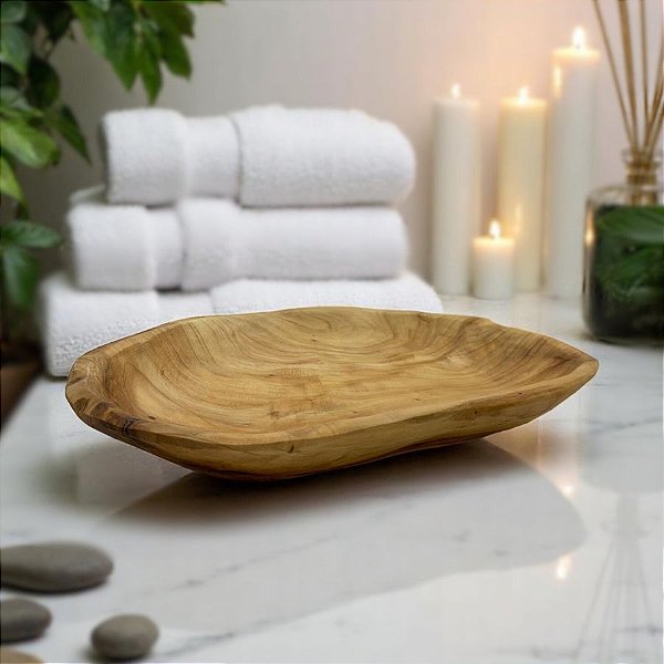 Bandeja Decorativa em Madeira Natural Formato Orgânico - 30x32x4cm - 1 unidade - Rizzo