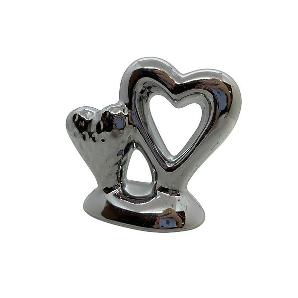 Coração Decorativo de Cerâmica - Prata - 8,7x7,8x4cm - 1 unidade - Rizzo