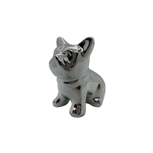 Cachorro Decorativo de Cerâmica - Prata - 7,6x6,4x3,8cm - 1 unidade - Rizzo