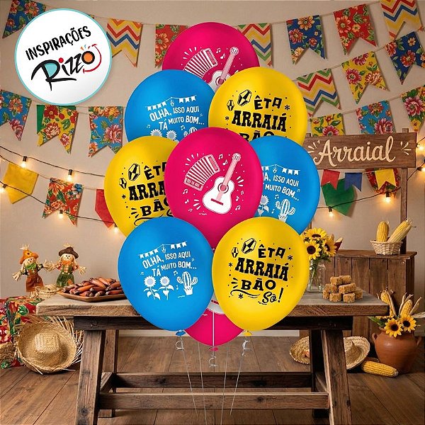 Balão de Festa Decorado 9" 23cm - Festa Junina - 25 unidades - Regina - Rizzo