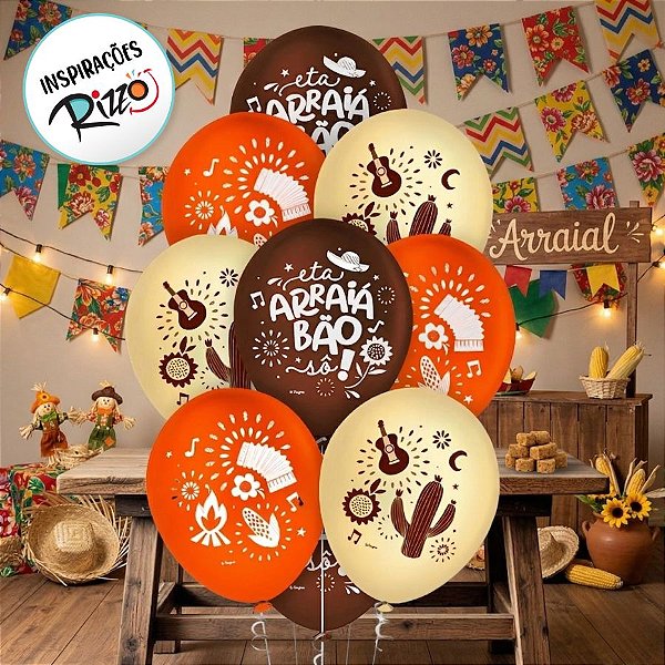Balão de Festa Decorado 9" 23cm - Festa Junina - 25 unidades - Regina - Rizzo