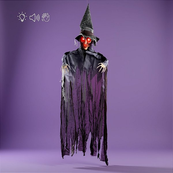 Enfeite Decorativo De Halloween Com Som Luz e Movimento - Bruxa Diana - 150cm - 1 unidade - Cromus - Rizzo