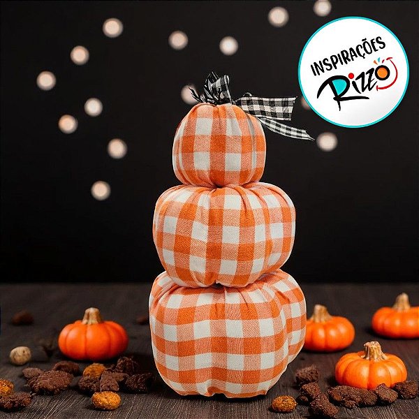 Enfeite Decorativo De Halloween - Trio De Abóbora Xadrez - Laranja - 33cm - 1 unidade - Rizzo