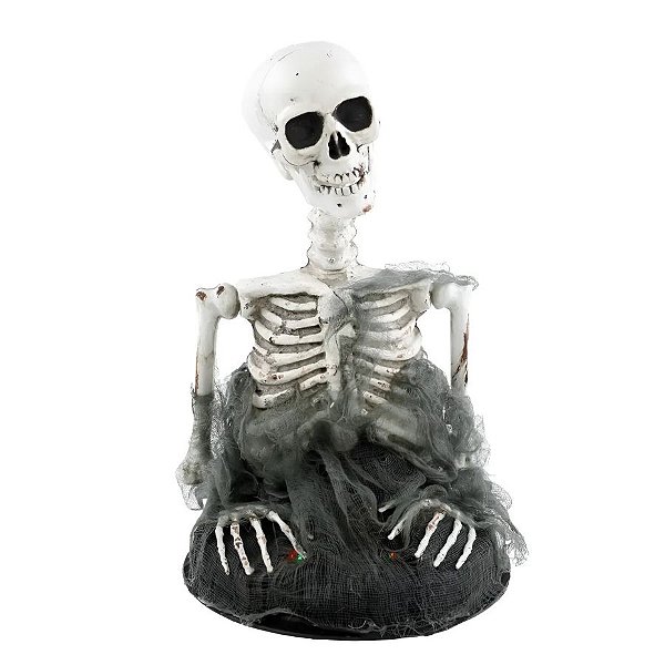 Enfeite Decorativo De Halloween Com Som, Luz e Movimento - Caveira Ernesto - 38x22cm - 1 unidade - Cromus