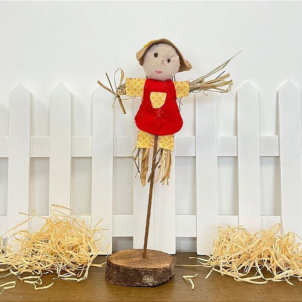 Enfeite Decorativo de Festa Junina Espantalha Cangaço com Base Rústica - Bege - 35cm - 1 unidades - Rizzo