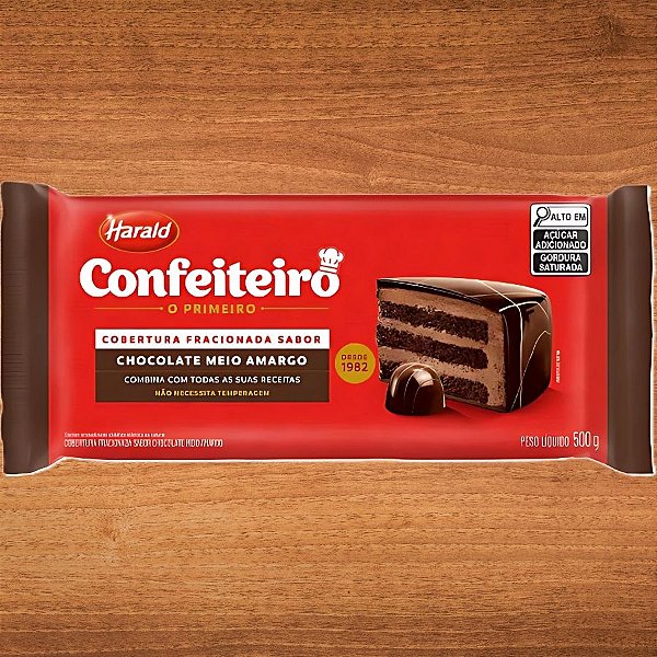 Cobertura em Barra Fracionada Chocolate Meio Amargo Confeiteiro - 500g - 1 unidades - Harald - Rizzo