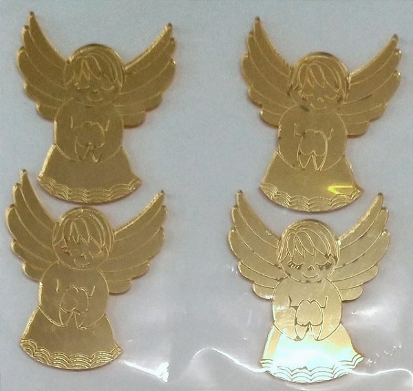 Aplique Batizado Anjo Orando Ace Dourado 6cm - 4 Unidades - Vivart Rizzo Festas