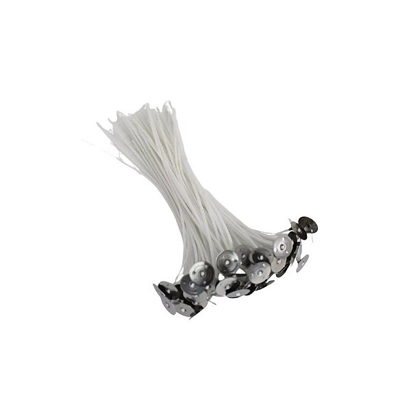 Pavio De Algodão Parafinado Com Ilhós Metálicos Para Vela - Modelo A2040 - 18cm - 2mm - 10 unidades - Rizzo