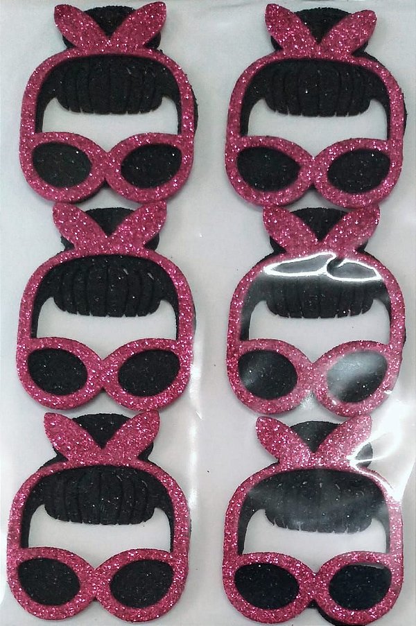 Aplique Doll Máscara Franjinha Eva com Glitter Festa LOL 5cm - 4 Unidades - Vivart Rizzo Festas