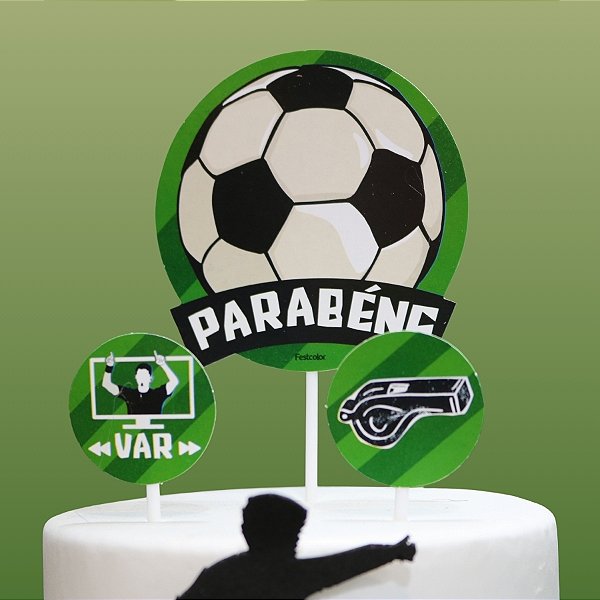 Kit Topo de Bolo - Futebol - 3 itens - 17x10cm - 1 unidade - Rizzo