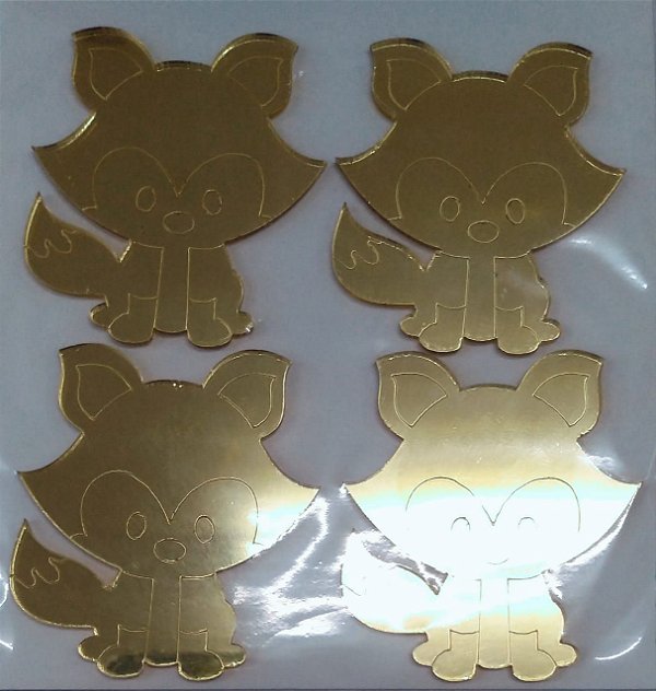 Aplique Raposa em Pé Ace Dourado 6cm - 4 Unidades - Vivart Rizzo Festas