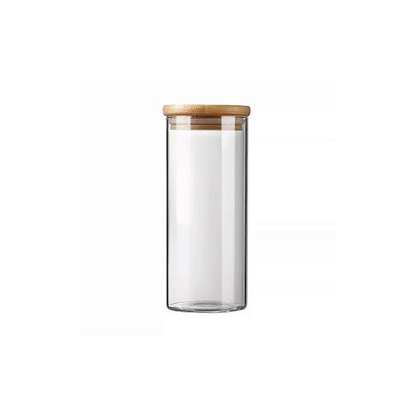 Pote De Vidro Hermético Com Tampa De Bambu - 4,5x12,5cm - 200ml - 1 unidade - Rizzo