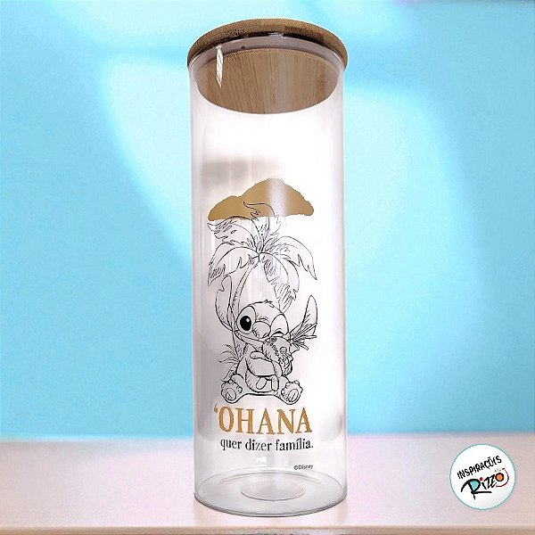 Pote de Vidro Hermético com Tampa de Bambu - Stitch - 1,8l - 1 unidade - Disney Original - Rizzo