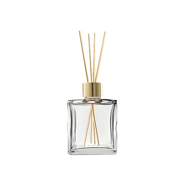 Frasco De Vidro Cubo Difusor Com Tampa Difusora e Varetas - Dourada - 5,5x8cm - 100ml - 1 unidade - Rizzo