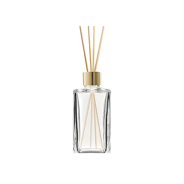 Frasco De Vidro Retangular Difusor Com Tampa Difusora e Varetas - Dourada - 5x13cm - 250ml - 1 unidade - Rizzo