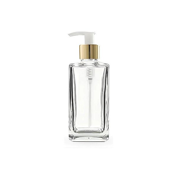 Frasco De Vidro Retangular Saboneteira Com Válvula Bico De Pato - Dourada - 5x13cm - 250ml - 1 unidade - Rizzo