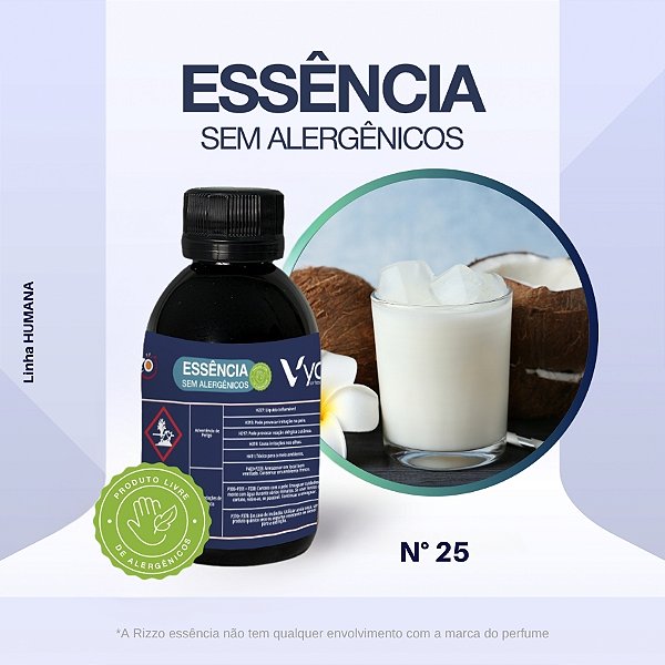 Essência Batida de Coco Concentrada para Perfumaria e Animais N°25 - 100g - Allergen Free - 1 unidade - Vya - Rizzo