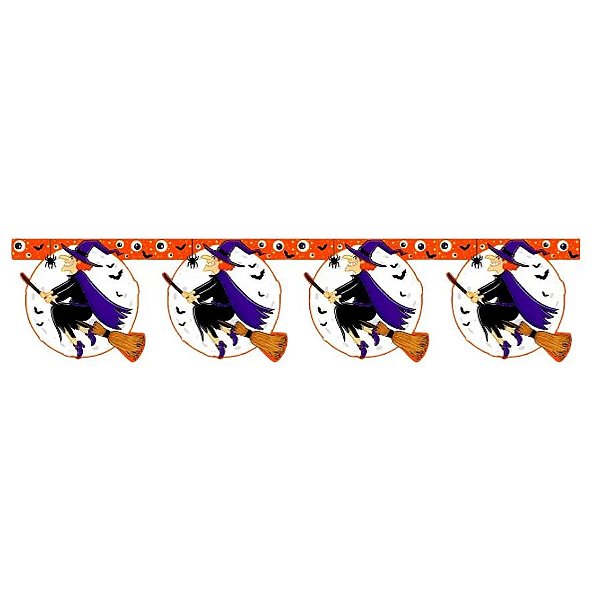 Bandeira Decorativa De Halloween - Bruxa Laranja - 3 Metros - 1 unidade - Rizzo