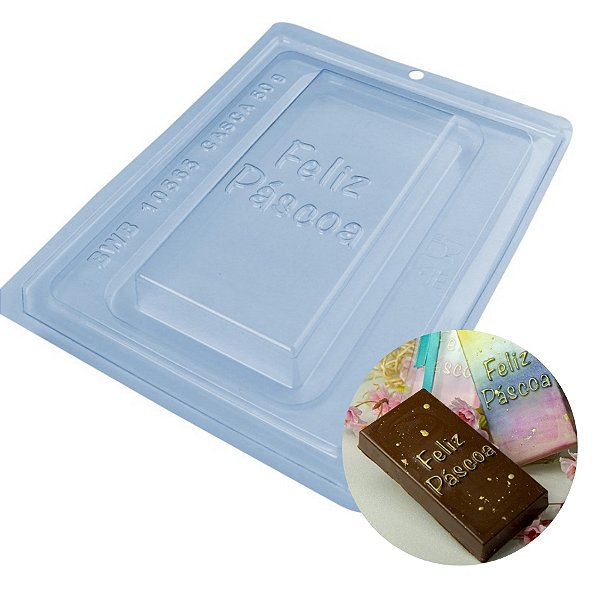 Forma de Acetato Especial - Barra de Chocolate "Feliz Páscoa" 300g - Ref.10565 - 1 unidade - BWB - Rizzo