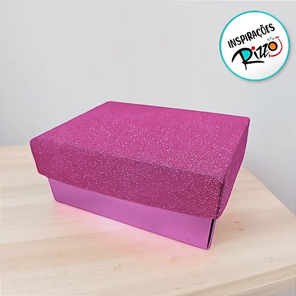 Caixa Rosa Retângular Com Glitter - 4x9,5x6,5cm - 12 unidades - Rizzo