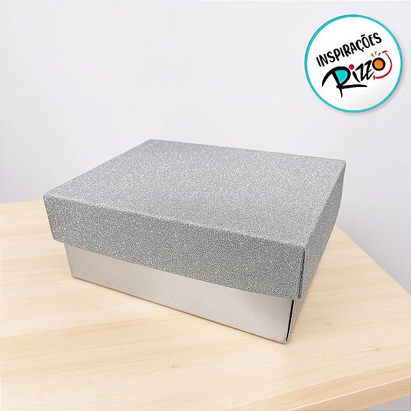 Caixa Prata Retângular Com Glitter - 4x9,5x6,5cm - 12 unidades - Rizzo