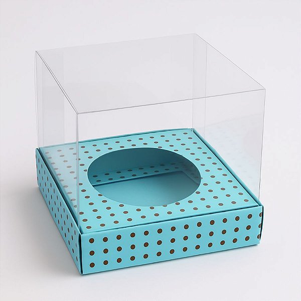 Caixa Mini Bolo G (8cm x 8cm x 8cm) Azul Com Bolinha Marrom - 10 unidades - Assk - Rizzo