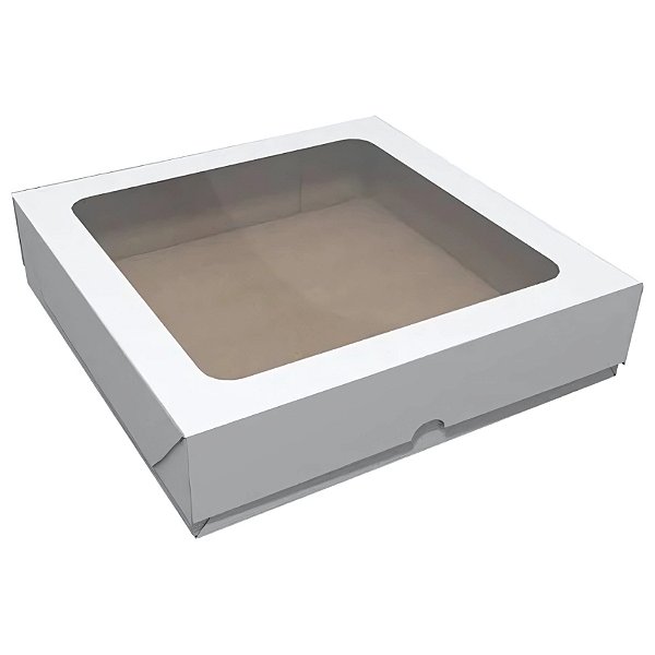 Caixa Grande Para Doces Com Visor - Branca - 25x25x6,5cm - 20 unidades - Assk - Rizzo