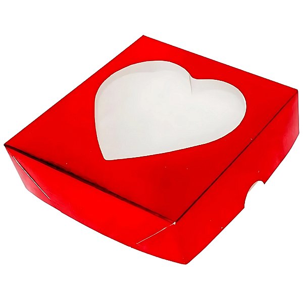 Caixa Para Doces Com Visor De Coração - Vermelha - 14x14x4cm - 10 unidades - Assk - Rizzo