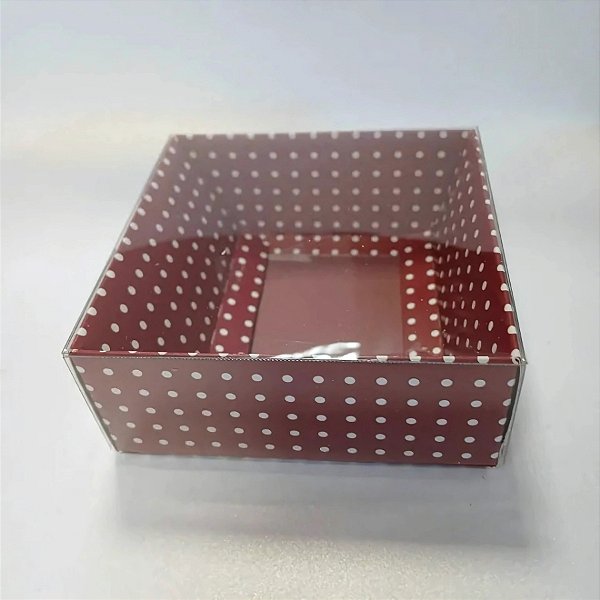 Caixa Pvc Lembrancinha N°4 Base Vinho Com Bolinhas Brancas - 8,5x8,5x3,5cm - 10 unidades - Assk - Rizzo