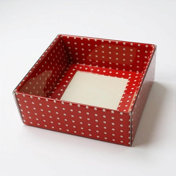 Caixa Pvc Lembrancinha N°4 Base Vermelha Com Bolinhas Brancas - 8,5x8,5x3,5cm - 10 unidades - Assk - Rizzo