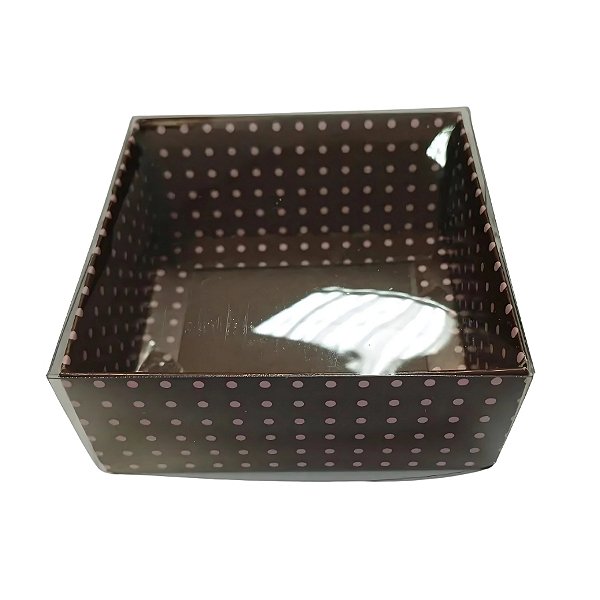 Caixa Pvc Lembrancinha N°4 Base Marrom Com Bolinhas Rosa - 8,5x8,5x3,5cm - 10 unidades - Assk - Rizzo