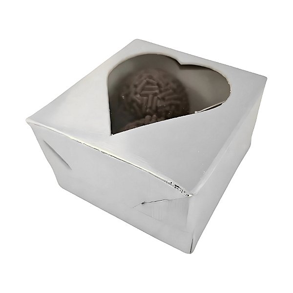 Caixa Para Doces Com Visor De Coração - Prata - 7x7x3cm - 10 unidades - Assk - Rizzo