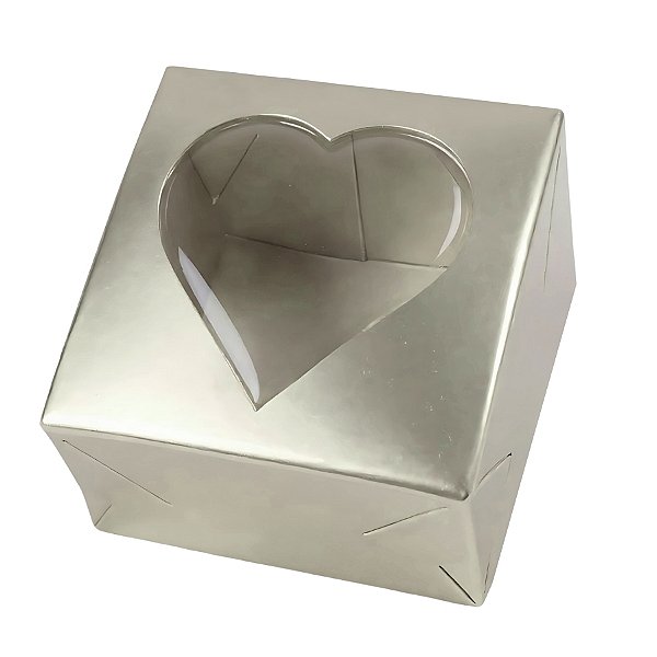 Caixa Para Doces Texturizada Com Visor De Coração - Prata - 5,5x5x3cm - 10 unidades - Assk - Rizzo
