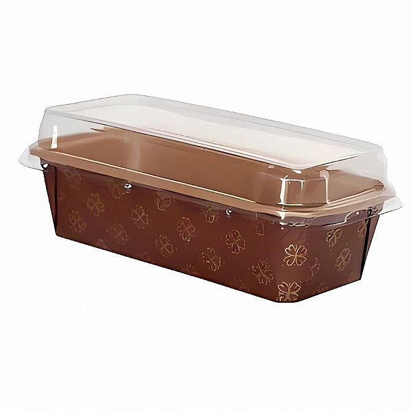 Forma Plumpy Borda Enrolada com Tampa 750g - Decorado Flor Dourada - 19,9x7,3x6,2cm  - 5 unidades - Ecopack - Rizzo