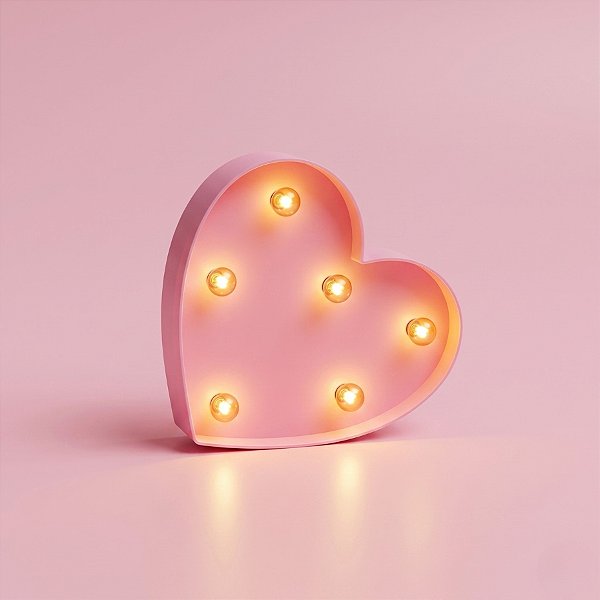 Luminária de Coração Rosa com LED - 16x16cm - 1 unidade - Rizzo