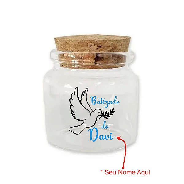 Kit Potinho de Vidro Personalizado de Batizado com Tampa de Rolha 50ml - 4,5cm - 24 unidades - Rizzo