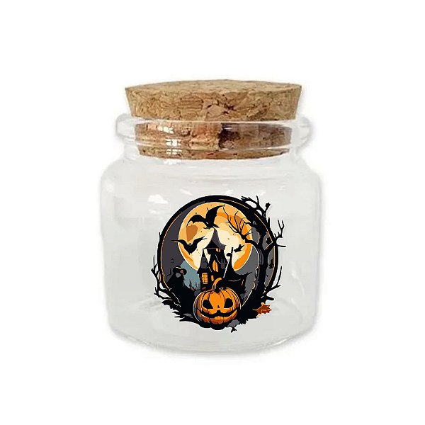 Kit Potinho de Vidro de Halloween com Tampa de Rolha 50ml - 4,5cm - 24 unidades - Rizzo
