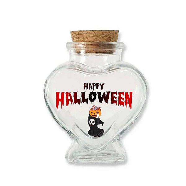 Kit Potinho de Vidro Coração de Halloween com Rolha 70ml - 6cm x 7cm - 24 unidades - Rizzo
