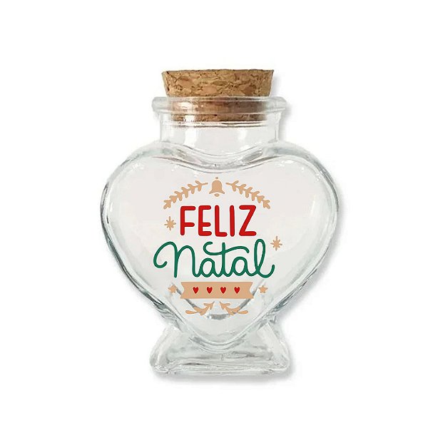 Kit Potinho de Vidro Coração de Natal com Rolha 70ml - 6cm x 7cm - 24 unidades - Rizzo