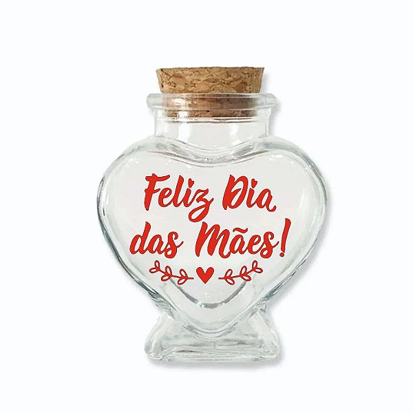 Potinho de Vidro Coração de Dia das Mães com Rolha 70ml - 6cm x 7cm - 1 unidade - Rizzo
