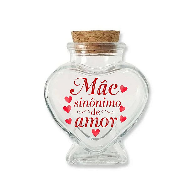 Potinho de Vidro Coração de Dia das Mães com Rolha 70ml - 6cm x 7cm - 1 unidade - Rizzo