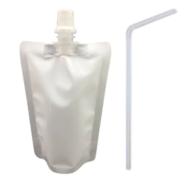 Saco Plástico Com Tampa Central e Canudo Para Bebidas - 500ml - 19x13cm - 50 unidades - Rizzo